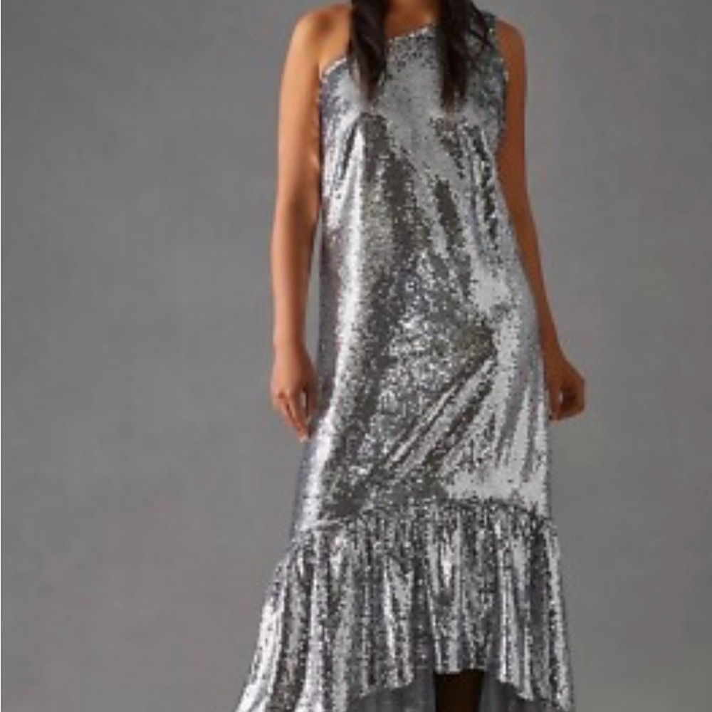 Anthropologie Silver High Low Dress